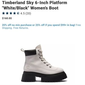 Timberland sky 6inch platform black/white woman boots